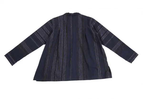 イッセイミヤケ ハートISSEY MIYAKE HaaT 小紋ドビーグリッターストライプシャツジャケット 紺2 K-93274_013