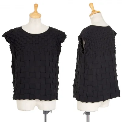 プリーツプリーズPLEATS PLEASE イントレチャートノースリーブニットトップス 黒