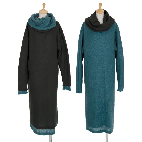 ISSEY MIYAKE Bi-colored Reversible Knit Dress Charcoal,Blue 8 K-93348_001