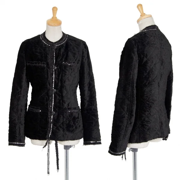 ジュンヤワタナベマンピンク コムデギャルソンJUNYA WATANABE MAN PINK COMME des GARCONS スパンコールブレード装飾ベロアノーカラージャケット 黒S K-93360_001