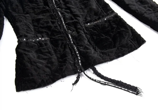 ジュンヤワタナベマンピンク コムデギャルソンJUNYA WATANABE MAN PINK COMME des GARCONS スパンコールブレード装飾ベロアノーカラージャケット 黒S K-93360_011