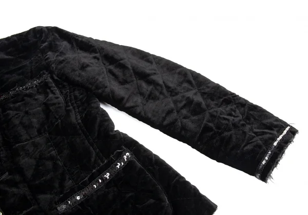 ジュンヤワタナベマンピンク コムデギャルソンJUNYA WATANABE MAN PINK COMME des GARCONS スパンコールブレード装飾ベロアノーカラージャケット 黒S K-93360_008