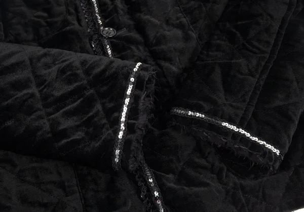 ジュンヤワタナベマンピンク コムデギャルソンJUNYA WATANABE MAN PINK COMME des GARCONS スパンコールブレード装飾ベロアノーカラージャケット 黒S K-93360_009