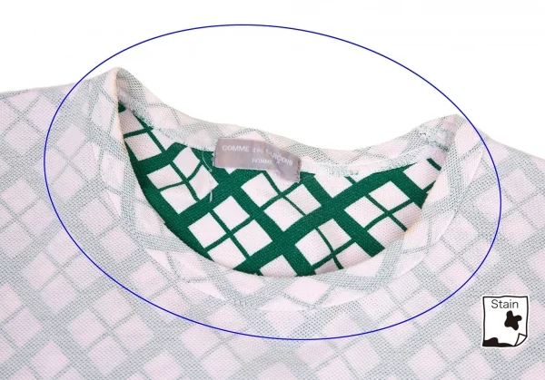 コムデギャルソン オムCOMME des GARCONS HOMME 製品染め裏バイアスチェックインサイドアウトTシャツ ピンク緑M位 K-93364_003