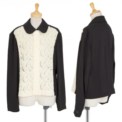 トリココムデギャルソンtricot COMME des GARCONS フロントレースニット切替ラウンドカラージャケット 黒クリーム