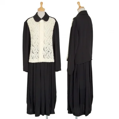 トリココムデギャルソンtricot COMME des GARCONS フロントレースニット切替ジョーゼットセットアップスーツ 黒クリーム