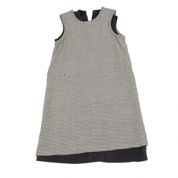 トリココムデギャルソンtricot COMME des GARCONS ハウンドトゥースキュプラ切替ノースリーブワンピース 白黒M位 K-93394_002