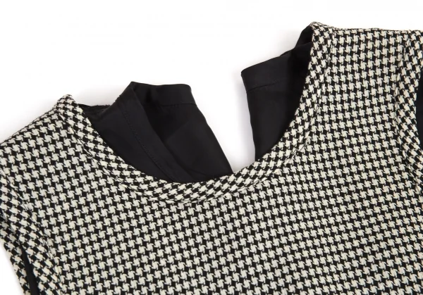 トリココムデギャルソンtricot COMME des GARCONS ハウンドトゥースキュプラ切替ノースリーブワンピース 白黒M位 K-93394_004