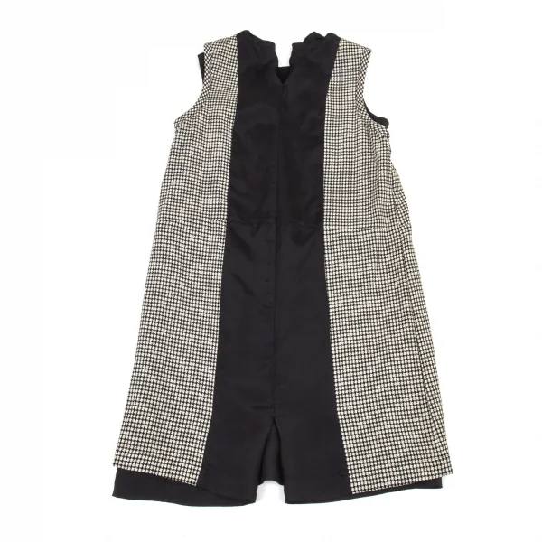 トリココムデギャルソンtricot COMME des GARCONS ハウンドトゥースキュプラ切替ノースリーブワンピース 白黒M位 K-93394_008
