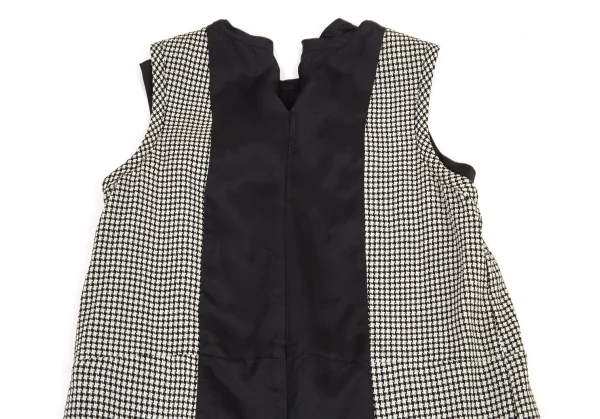 トリココムデギャルソンtricot COMME des GARCONS ハウンドトゥースキュプラ切替ノースリーブワンピース 白黒M位 K-93394_009