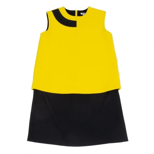 ケンゾーKENZO バイカラー切替レイヤードノースリーブワンピース 黒黄36 K-93439_002
