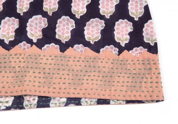 ユナイテッドアローズUNITED ARROWS インドコットン刺し子切替フラワープリントワンピース 紺白1 K-93552_010