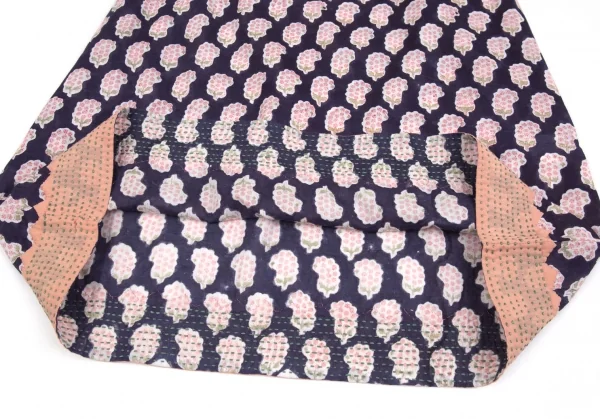 ユナイテッドアローズUNITED ARROWS インドコットン刺し子切替フラワープリントワンピース 紺白1 K-93552_011