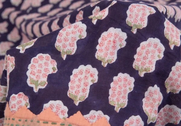 ユナイテッドアローズUNITED ARROWS インドコットン刺し子切替フラワープリントワンピース 紺白1 K-93552_015