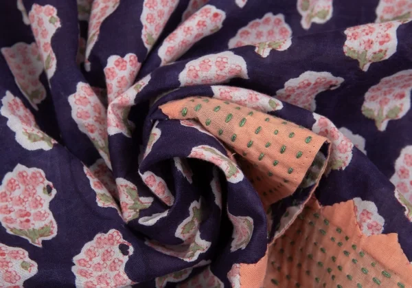 ユナイテッドアローズUNITED ARROWS インドコットン刺し子切替フラワープリントワンピース 紺白1 K-93552_016