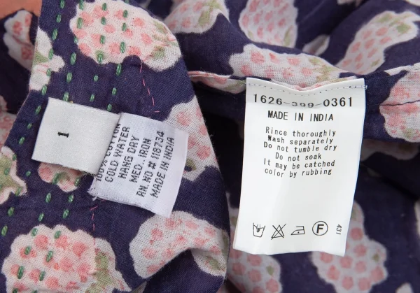 ユナイテッドアローズUNITED ARROWS インドコットン刺し子切替フラワープリントワンピース 紺白1 K-93552_017