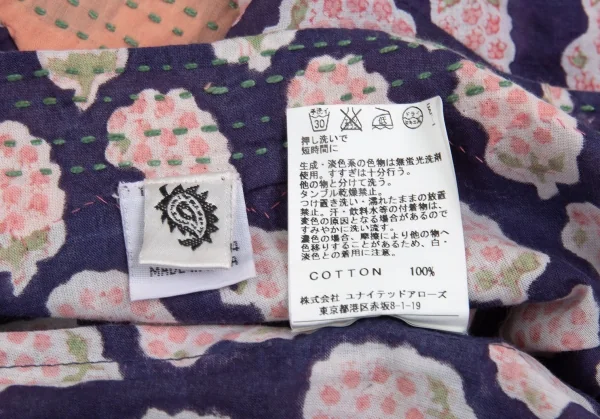 ユナイテッドアローズUNITED ARROWS インドコットン刺し子切替フラワープリントワンピース 紺白1 K-93552_018