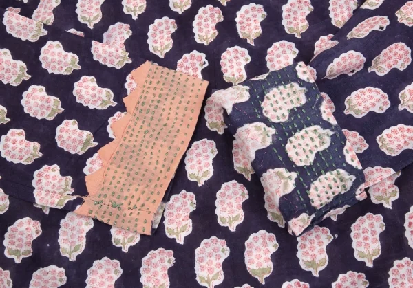 ユナイテッドアローズUNITED ARROWS インドコットン刺し子切替フラワープリントワンピース 紺白1 K-93552_008