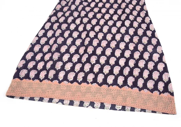 ユナイテッドアローズUNITED ARROWS インドコットン刺し子切替フラワープリントワンピース 紺白1 K-93552_009