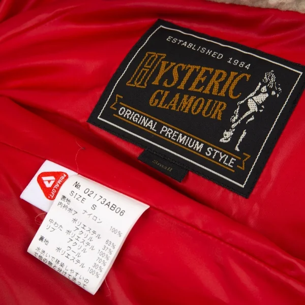 ヒステリックグラマーHYSTERIC GLAMOUR プリマロフトレーシング中綿ジャケット 赤S K-93555_019