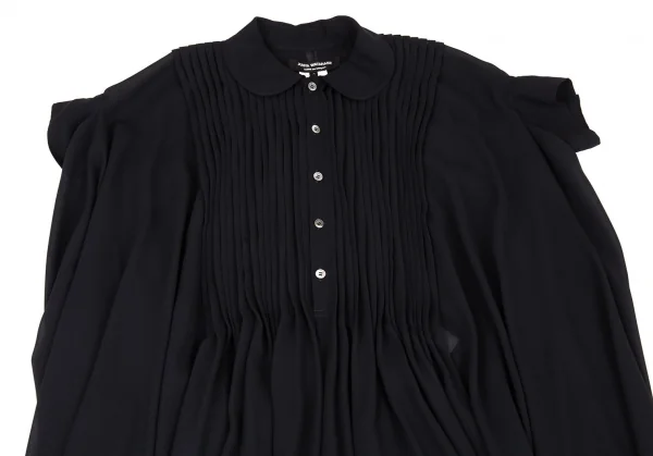ジュンヤワタナベ コムデギャルソンJUNYA WATANABE COMME des GARCONS シフォンピンタックドレープラウンドカラーブラウスワンピース 濃紺S K-93604_003