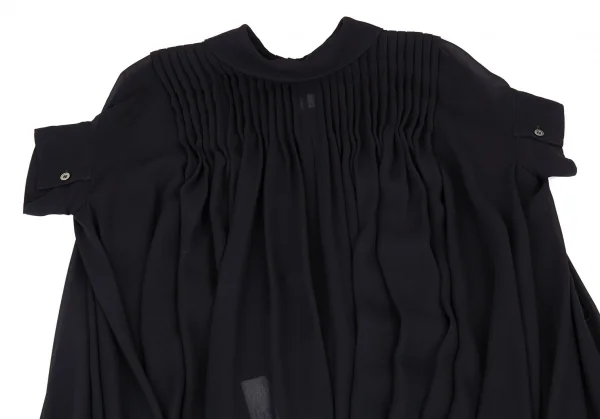 ジュンヤワタナベ コムデギャルソンJUNYA WATANABE COMME des GARCONS シフォンピンタックドレープラウンドカラーブラウスワンピース 濃紺S K-93604_014