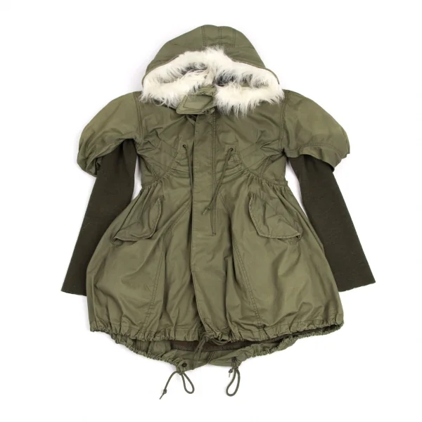 ジュンヤワタナベ コムデギャルソンJUNYA WATANABE COMME des GARCONS リブ袖ギャザー切替デザインモッズコート カーキS K-93606_002