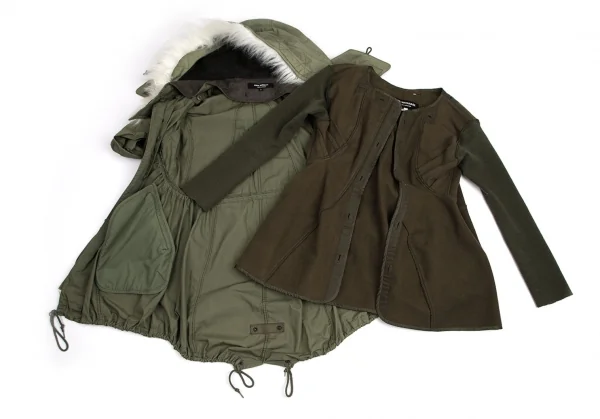 ジュンヤワタナベ コムデギャルソンJUNYA WATANABE COMME des GARCONS リブ袖ギャザー切替デザインモッズコート カーキS K-93606_011