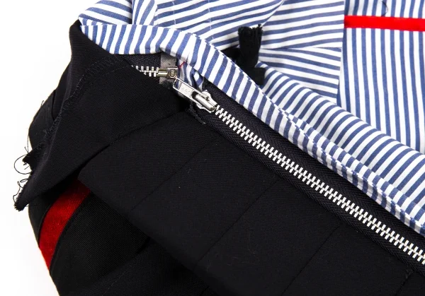 トリココムデギャルソンtricot COMME des GARCONS プリーツスカートジップ着脱ストライプショルダーバッグ　 黒青白 K-93612_006