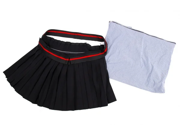 トリココムデギャルソンtricot COMME des GARCONS プリーツスカートジップ着脱ストライプショルダーバッグ　 黒青白 K-93612_008