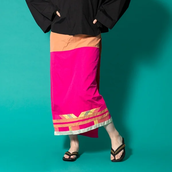 コムコム コムデギャルソンCOMME des GARCONSパネル切替デザインラップスカート ピンク茶他M K-93684_012