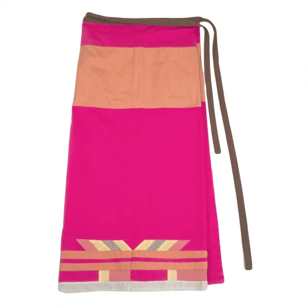 コムコム コムデギャルソンCOMME des GARCONSパネル切替デザインラップスカート ピンク茶他M K-93684_008