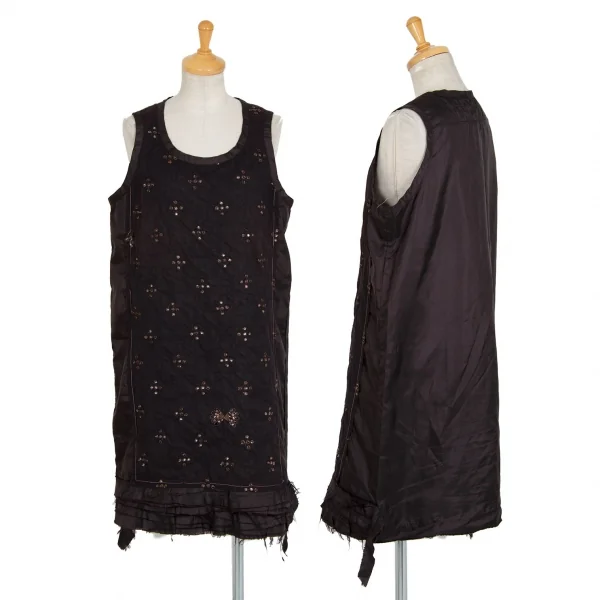 ジュンヤワタナベマンピンク コムデギャルソンJUNYA WATANABE MAN PINK COMME des GARCONS スパンコール刺繍ノースリーブチュニック 焦げ茶S K-93686_001