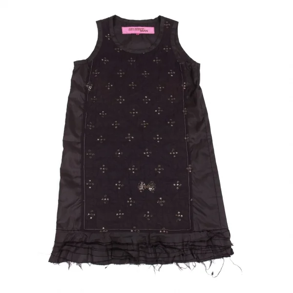 ジュンヤワタナベマンピンク コムデギャルソンJUNYA WATANABE MAN PINK COMME des GARCONS スパンコール刺繍ノースリーブチュニック 焦げ茶S K-93686_002