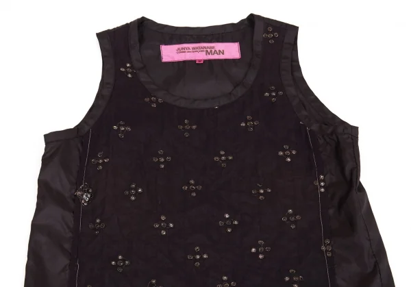 ジュンヤワタナベマンピンク コムデギャルソンJUNYA WATANABE MAN PINK COMME des GARCONS スパンコール刺繍ノースリーブチュニック 焦げ茶S K-93686_003