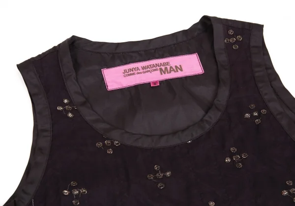 ジュンヤワタナベマンピンク コムデギャルソンJUNYA WATANABE MAN PINK COMME des GARCONS スパンコール刺繍ノースリーブチュニック 焦げ茶S K-93686_004