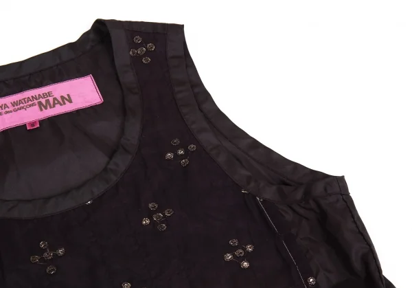 ジュンヤワタナベマンピンク コムデギャルソンJUNYA WATANABE MAN PINK COMME des GARCONS スパンコール刺繍ノースリーブチュニック 焦げ茶S K-93686_005