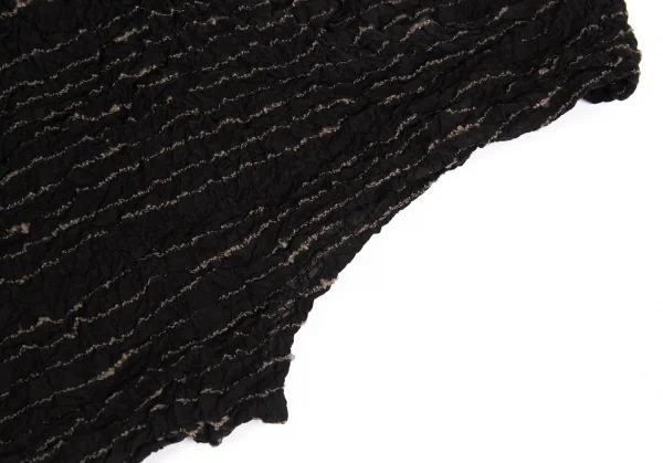 イッセイミヤケミーISSEY MIYAKE me ストライプ刺繍シワ加工タンクトップ 黒F K-93719_004