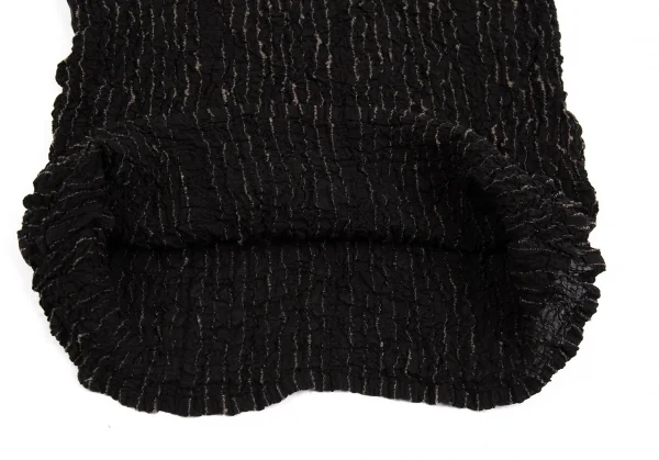 イッセイミヤケミーISSEY MIYAKE me ストライプ刺繍シワ加工タンクトップ 黒F K-93719_006