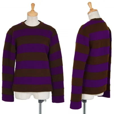 トリココムデギャルソンtricot COMME des GARCONS ウール天竺ボーダー切替カットソー 茶紫
