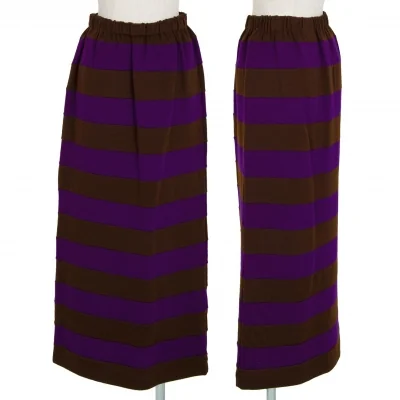 トリココムデギャルソンtricot COMME des GARCONS ウール天竺ボーダー切替スカート 茶紫