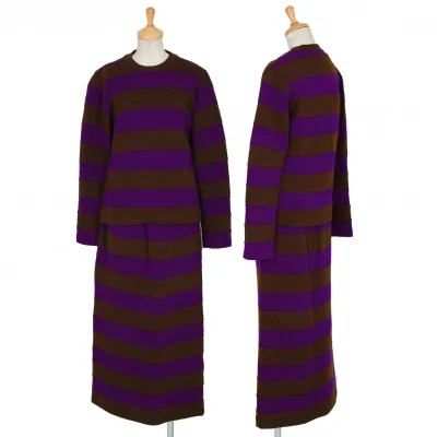 トリココムデギャルソンtricot COMME des GARCONS ウール天竺ボーダー切替セットアップ 茶紫