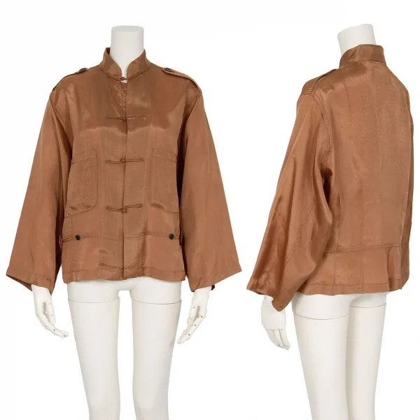 ローブドシャンブル コムデギャルソンrobe de chambre COMME des GARCONS レーヨンサテンエポーレット付きチャイナシャツ モカS位 K-93738_001