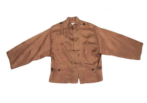 ローブドシャンブル コムデギャルソンrobe de chambre COMME des GARCONS レーヨンサテンエポーレット付きチャイナシャツ モカS位 K-93738_002