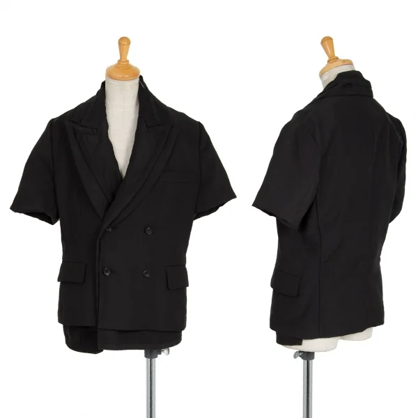 コムデギャルソンCOMME des GARCONS ポリフロント二重ダブルブレスト半袖ジャケット 黒S K-93740_001