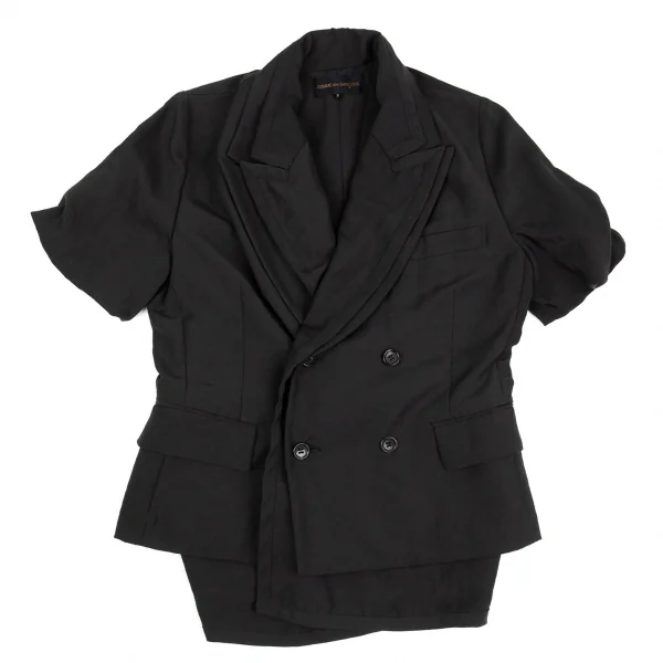コムデギャルソンCOMME des GARCONS ポリフロント二重ダブルブレスト半袖ジャケット 黒S K-93740_002