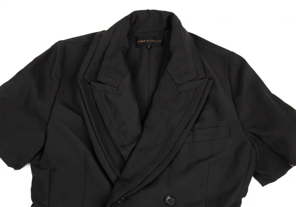 コムデギャルソンCOMME des GARCONS ポリフロント二重ダブルブレスト半袖ジャケット 黒S K-93740_003