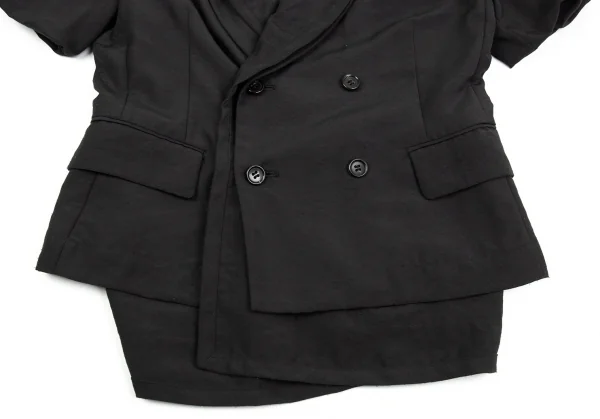 コムデギャルソンCOMME des GARCONS ポリフロント二重ダブルブレスト半袖ジャケット 黒S K-93740_007