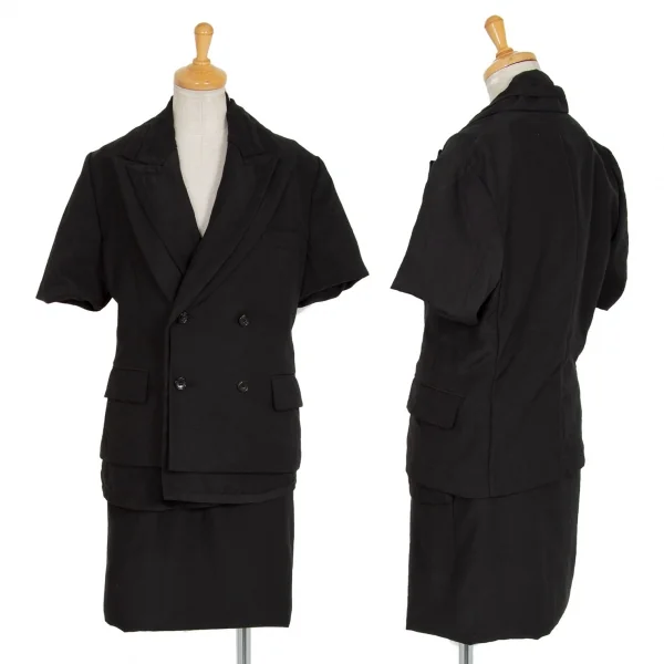 コムデギャルソンCOMME des GARCONS ポリフロント二重ダブルブレスト半袖ジャケット 黒S K-93740_014