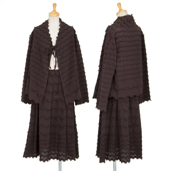 イッセイミヤケ ハートISSEY MIYAKE HaaT ジグザグティアードデザインカーディガン こげ茶2 K-93774_018